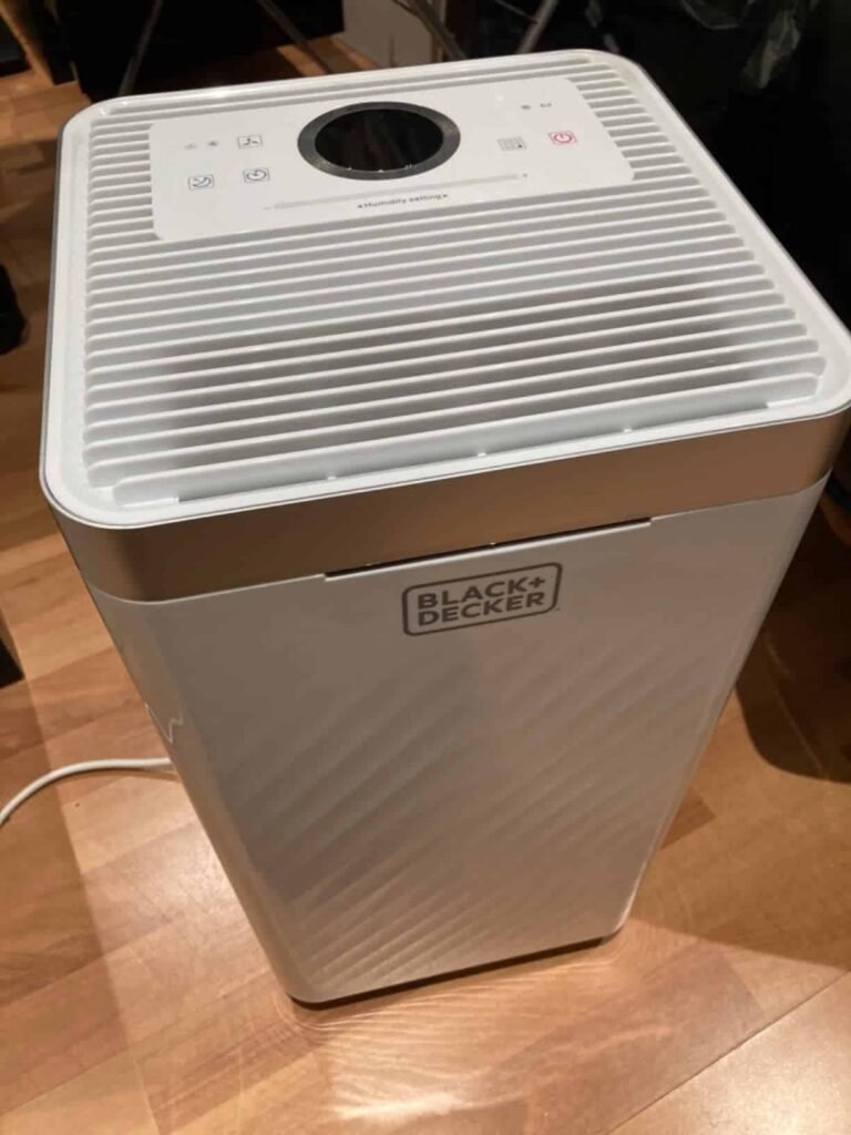 view of our own new purchase testing black & decker 900ml cheapest dehumidifier to run uk unboxing package arrival several weeks to months