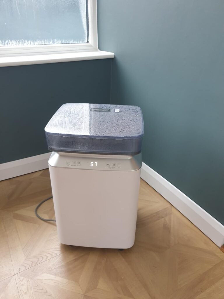 view of our own new purchase testing kalopsia commercial dehumidifier for condensation uk unboxing package arrival several weeks to months