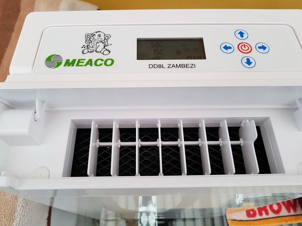 view of our own new purchase testing meaco dd8l portable low energy desiccant dehumidifier unboxing package arrival several weeks to months