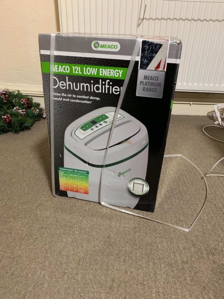 view of our own new purchase testing meaco low energy 20l energy efficient dehumidifier uk unboxing package arrival several weeks to months