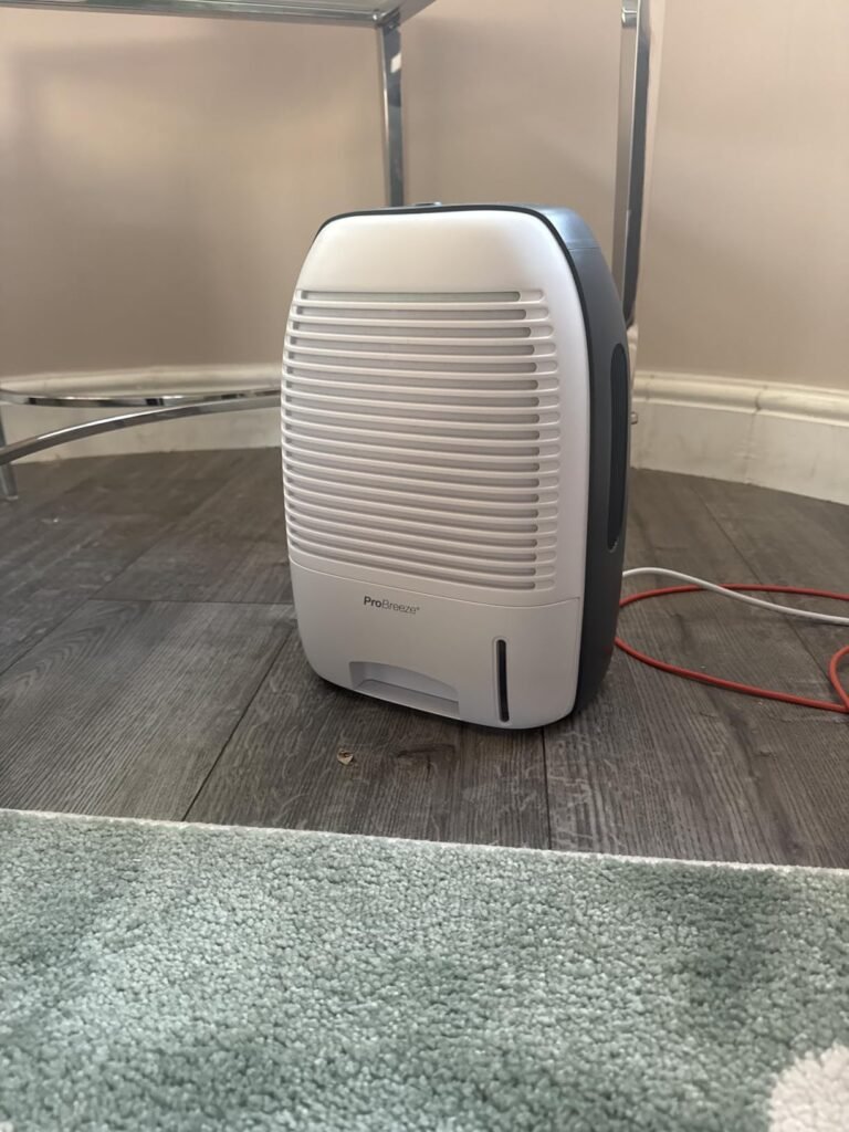 view of our own new purchase testing pro breeze for 220 sq ft small size compact dehumidifier uk unboxing package arrival several weeks to months